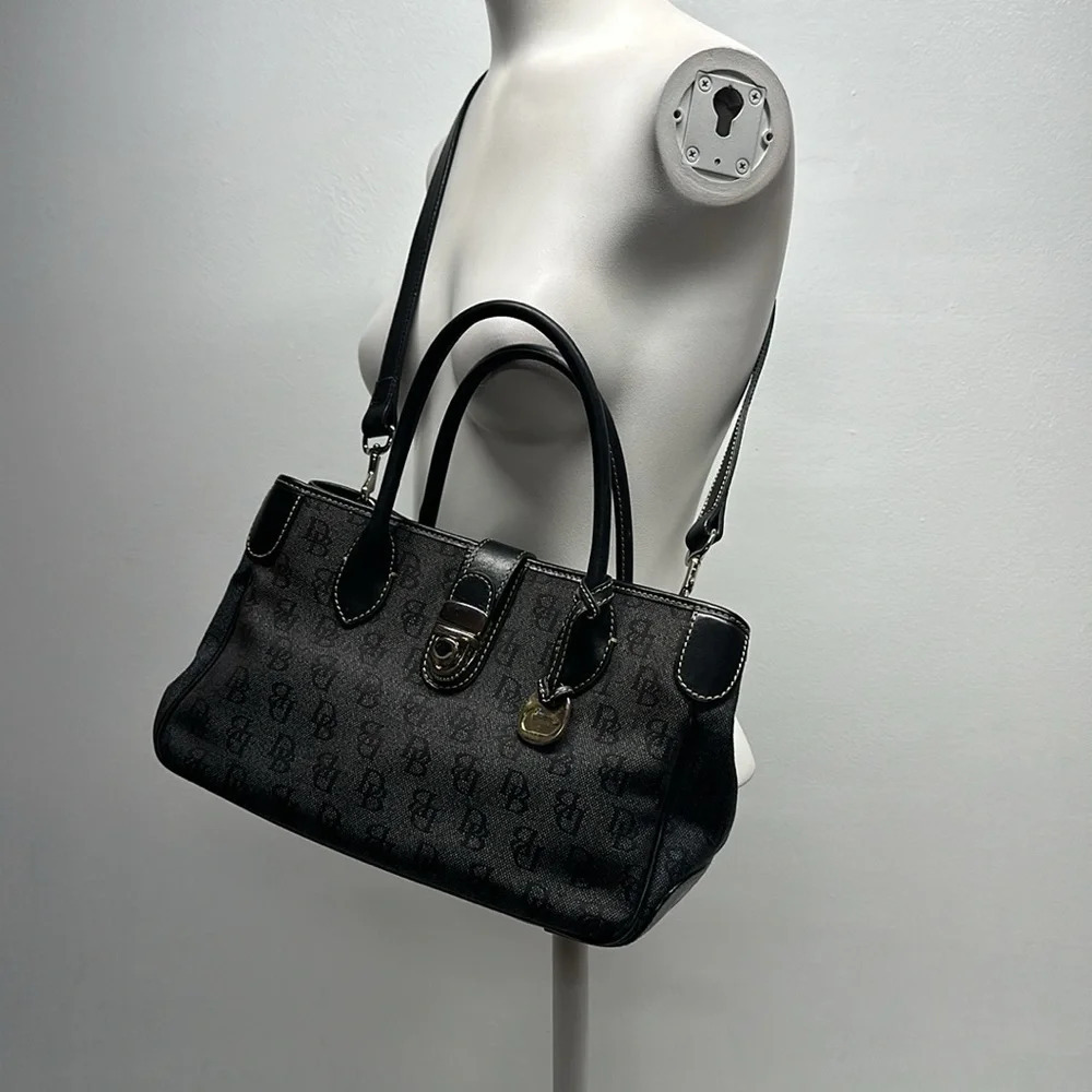 Dooney & Bourke Signature Jacquard Canvas Satchel Bag Crossbody Shoulder Strap - Picture 3 of 13